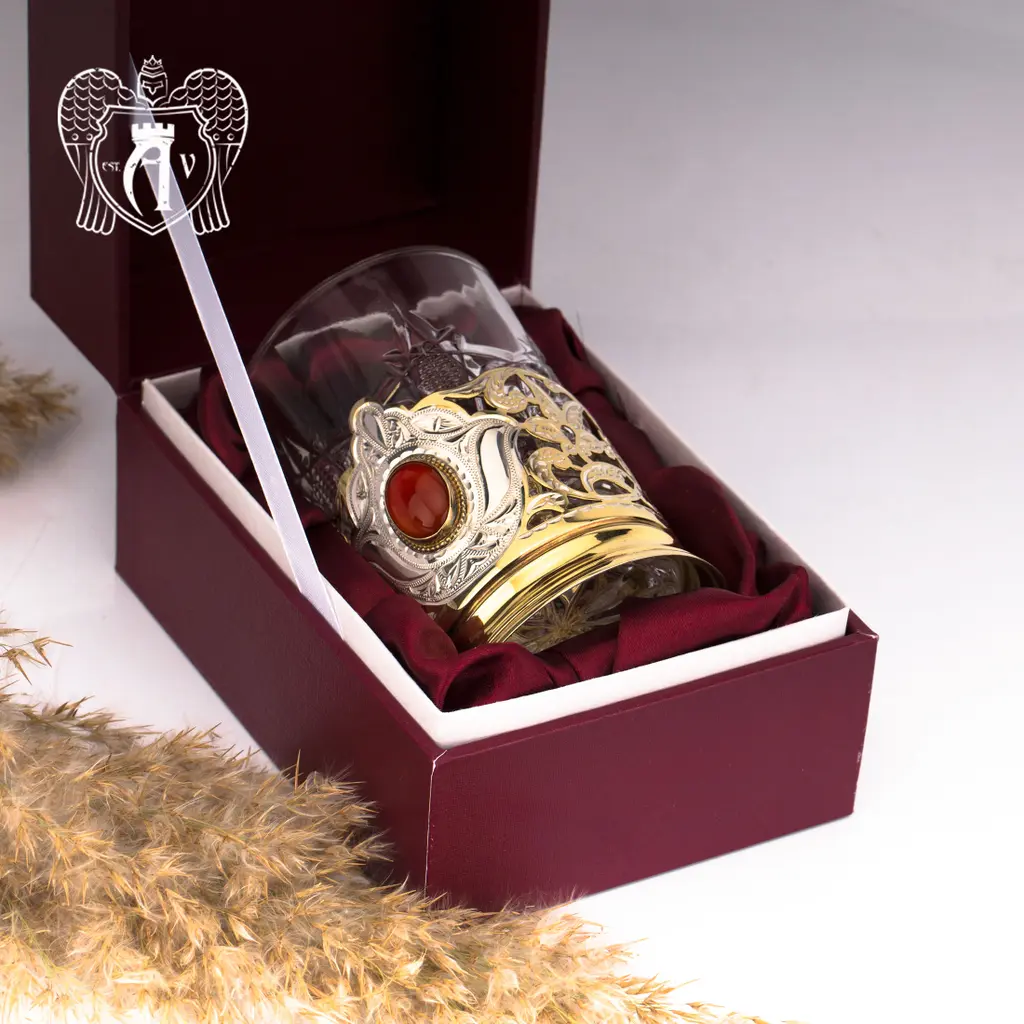 Подстаканник  из серебра с золочением с натуральным камнем «Сердолик» - фото 6