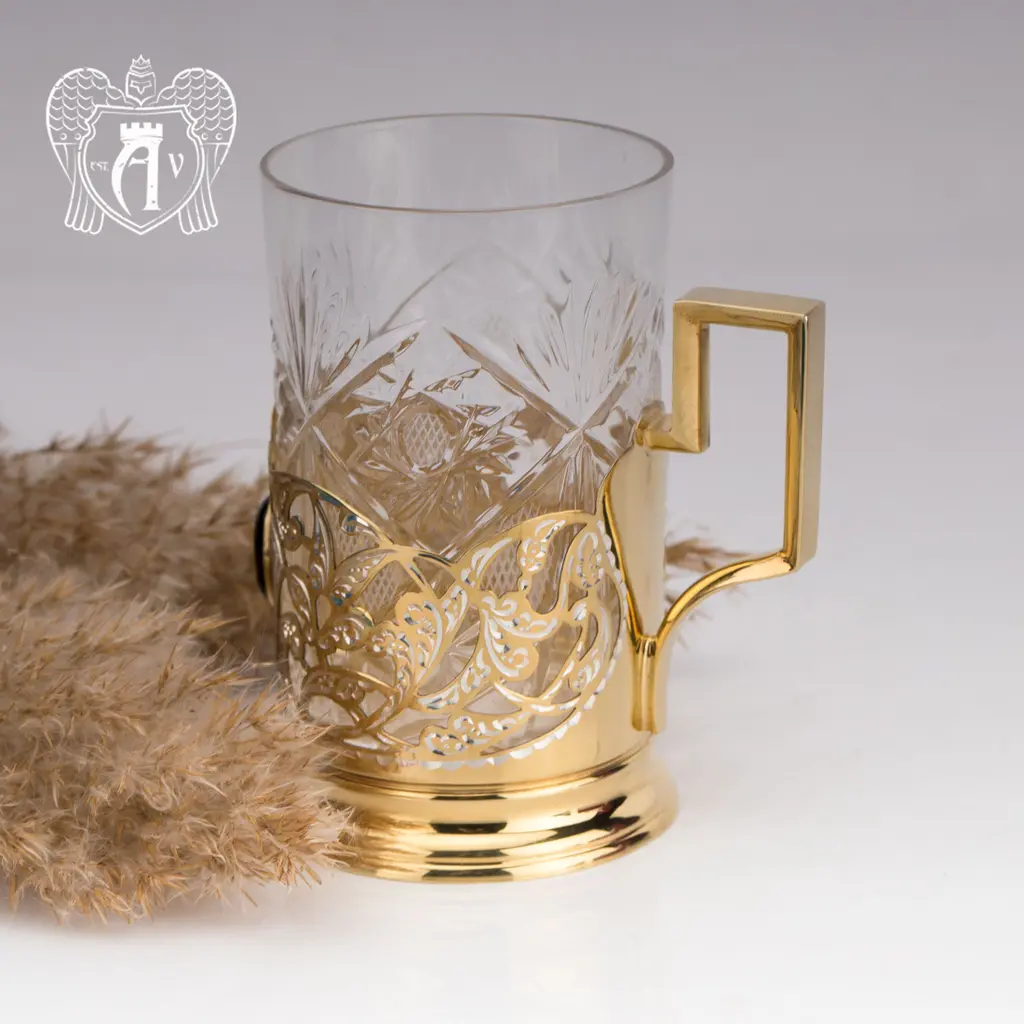 Подстаканник  из серебра с золочением с натуральным камнем «Агат» - фото 3