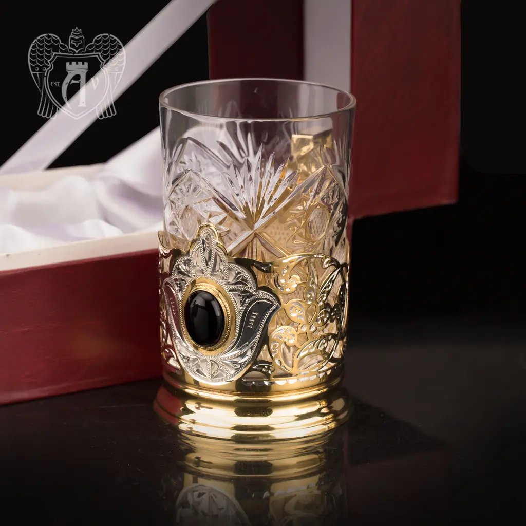 Подстаканник  из серебра с золочением с натуральным камнем «Агат» - фото 4