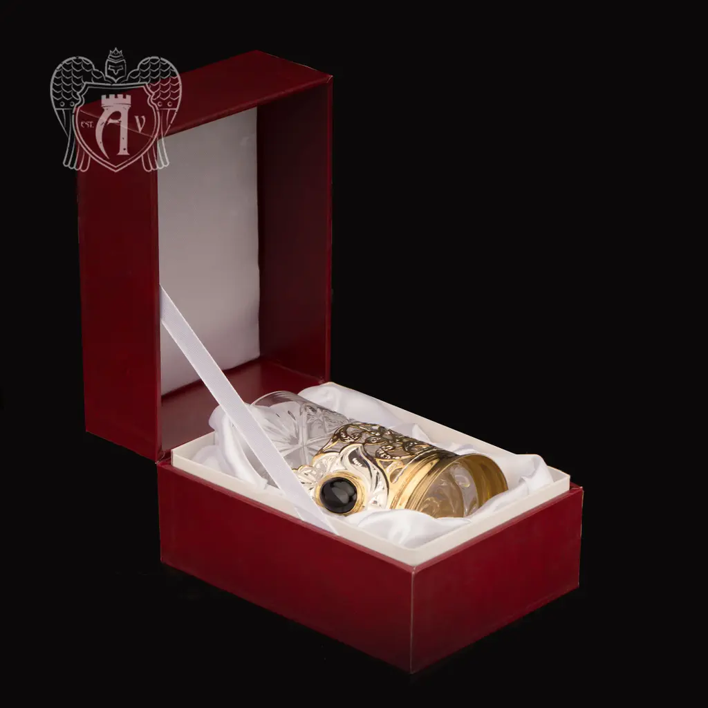 Подстаканник  из серебра с золочением с натуральным камнем «Агат» - фото 5