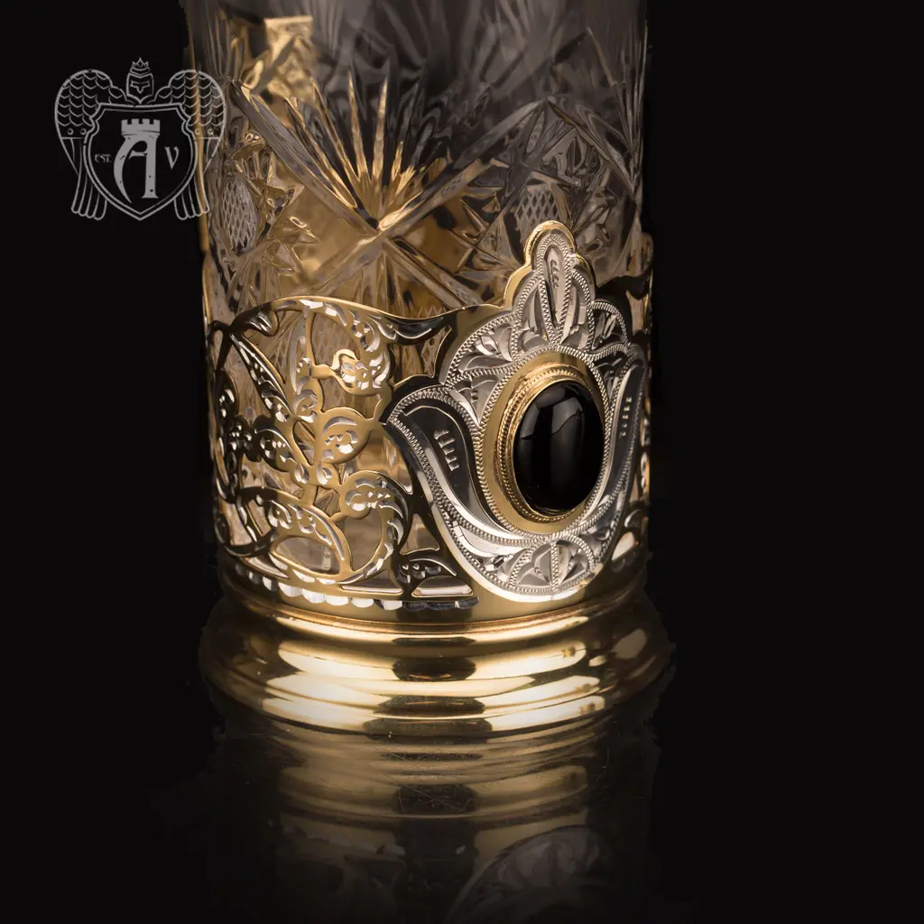 Подстаканник  из серебра с золочением с натуральным камнем «Агат» - фото 6