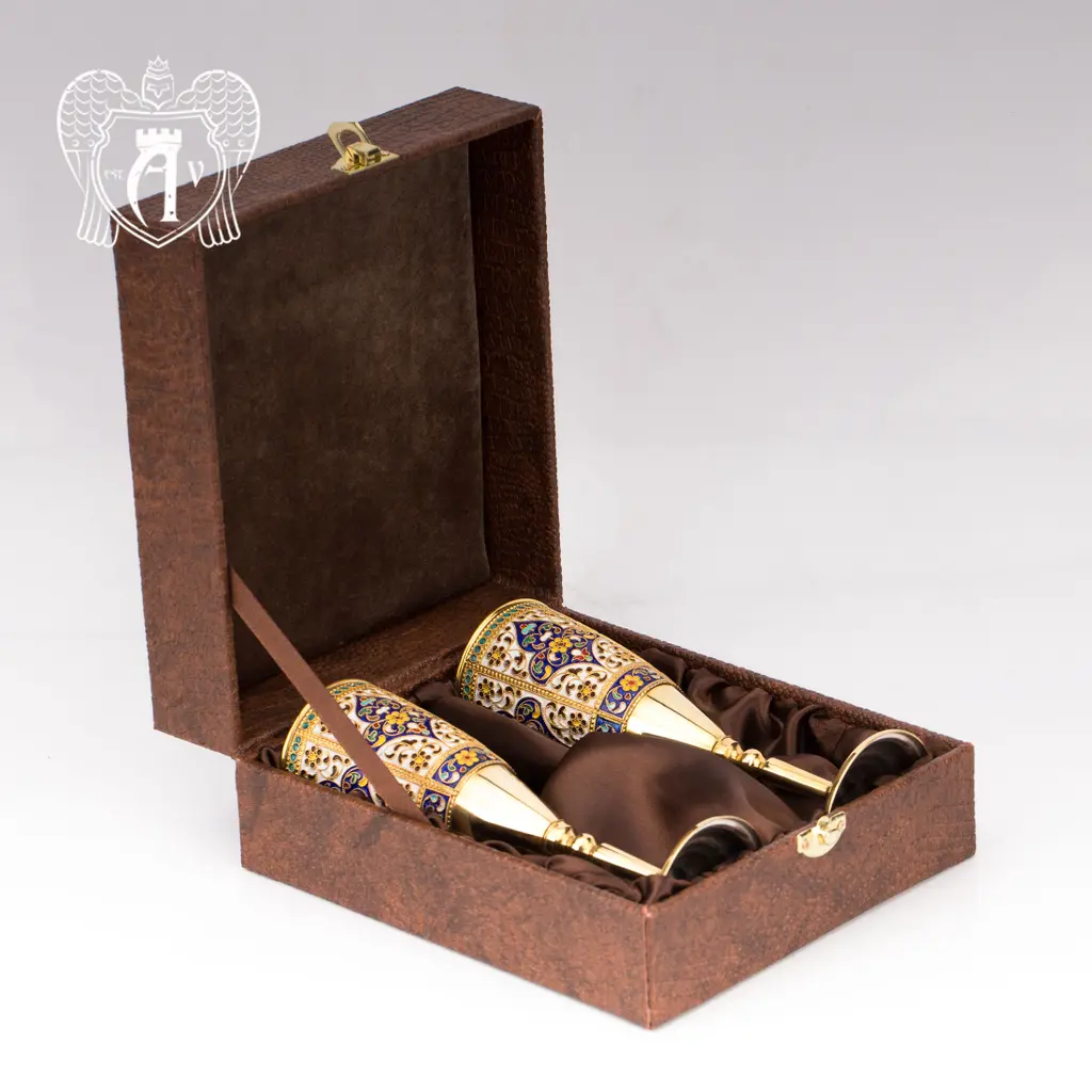 Бокалы серебряные «Империал» пара с золочением и горячей эмалью - фото 2