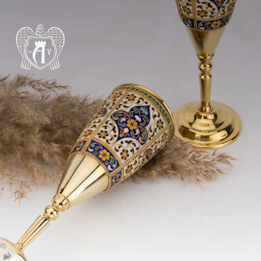 Бокалы серебряные «Империал» пара с золочением и горячей эмалью - фото 4