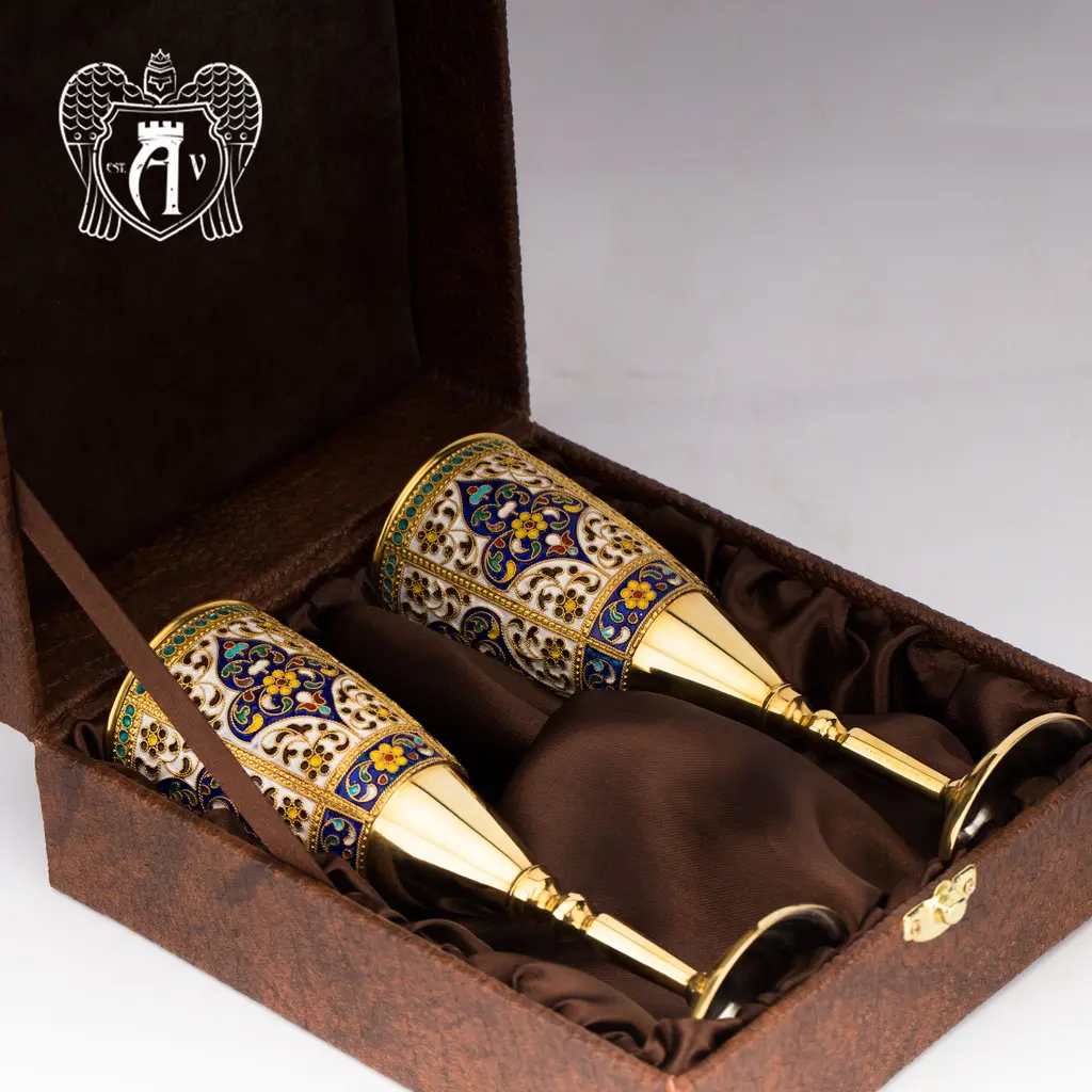 Бокалы серебряные «Империал» пара с золочением и горячей эмалью - фото 6