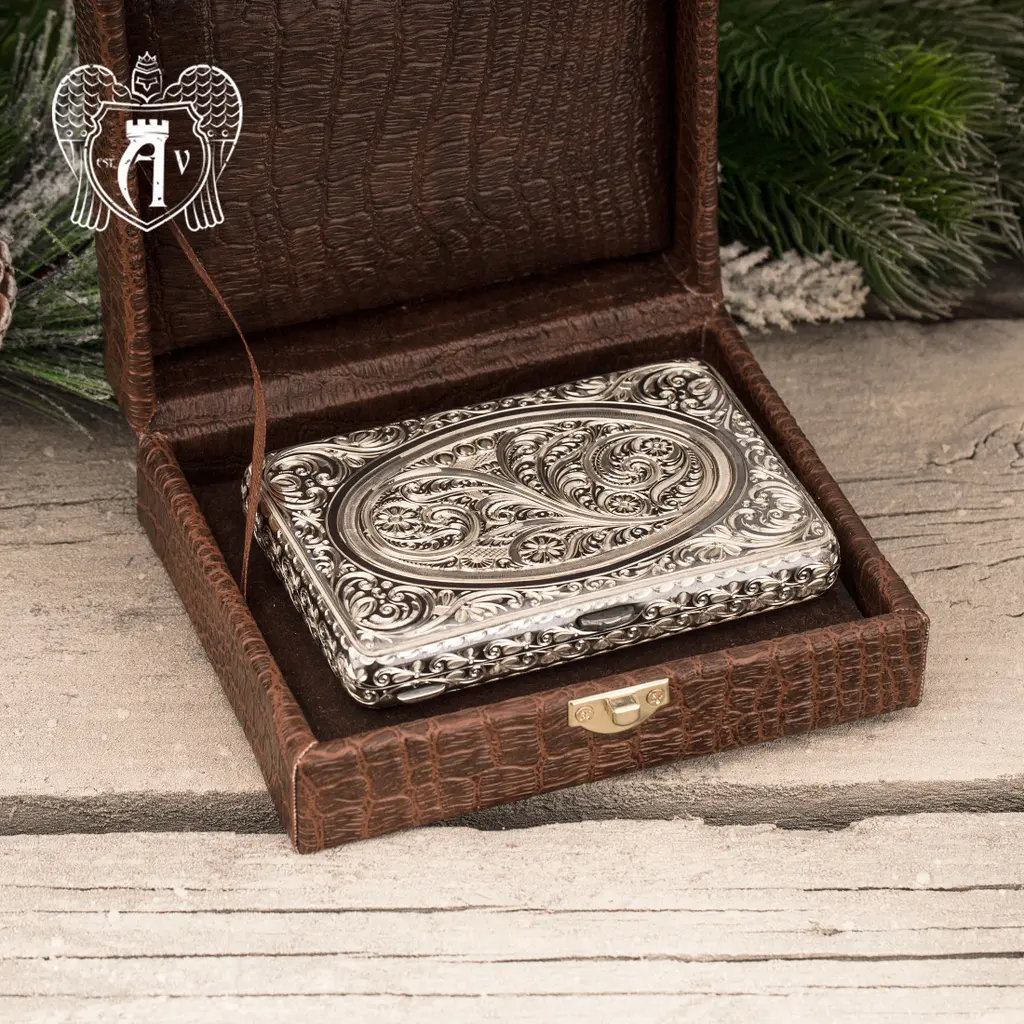 Портсигар из серебра «Иней» - фото 5