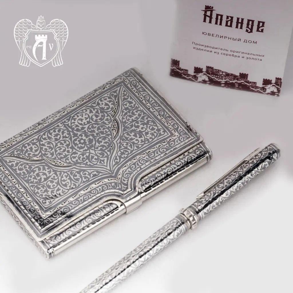 Визитница серебряная и ручка «Сеньор» - фото 2