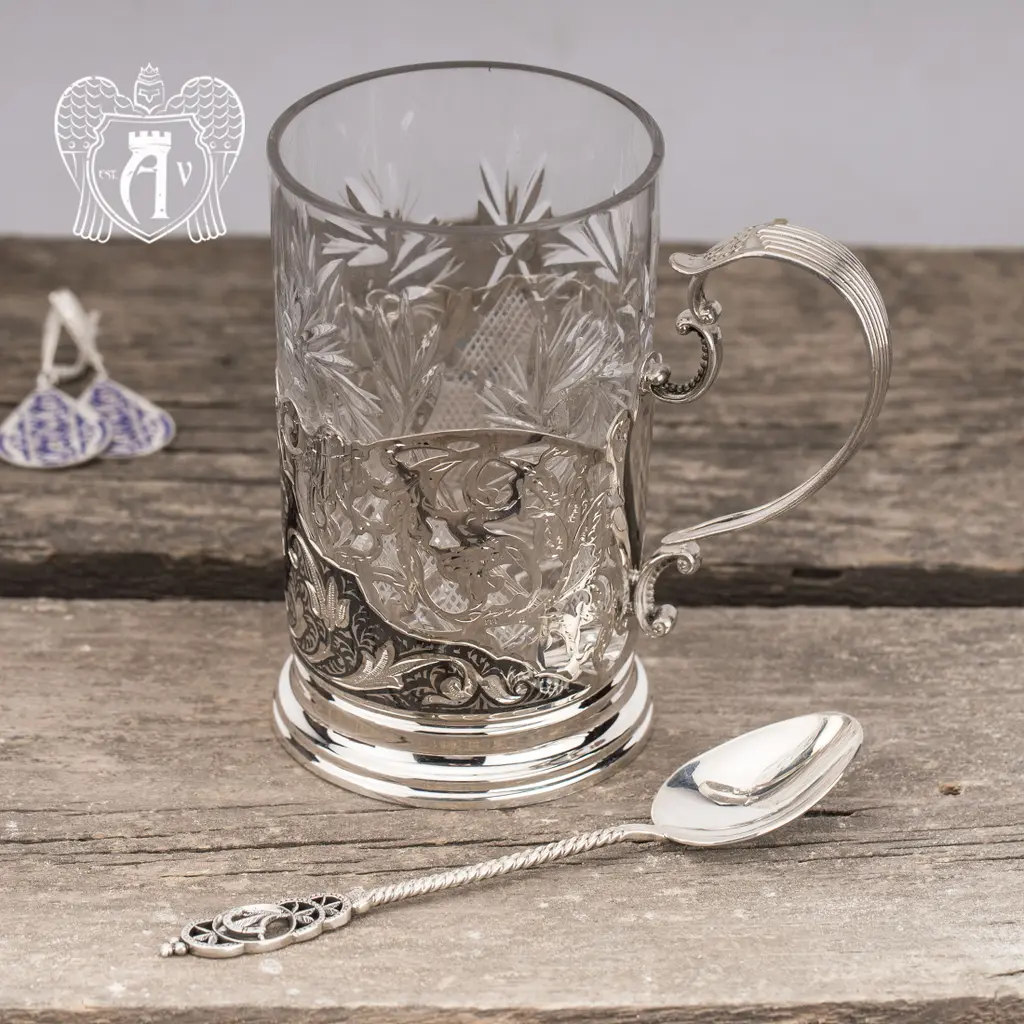 Подстаканник из серебра  «Бонд» с ложкой - фото 3