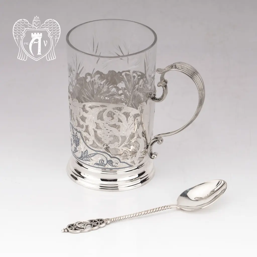 Подстаканник из серебра  «Бонд» с ложкой - фото 4