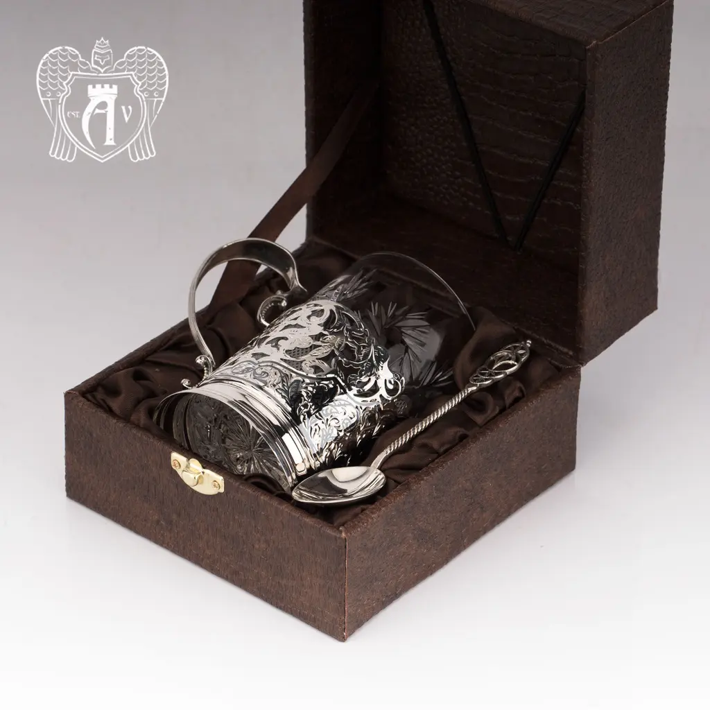 Подстаканник из серебра  «Бонд» с ложкой - фото 5