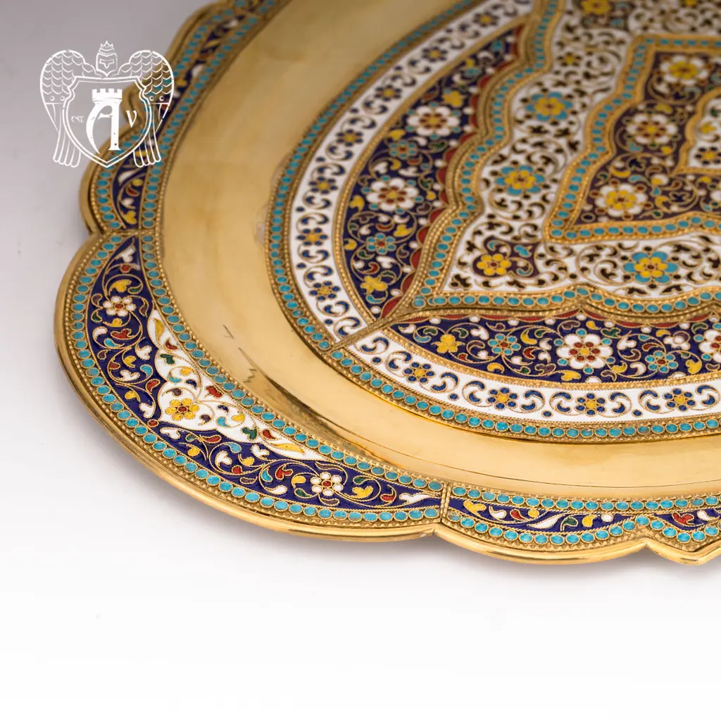 Большой поднос из серебра «Легенда» с золочением и эмалью - фото 2