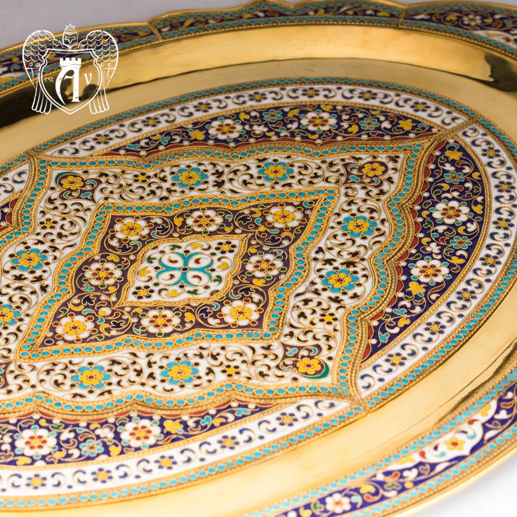 Большой поднос из серебра «Легенда» с золочением и эмалью - фото 3