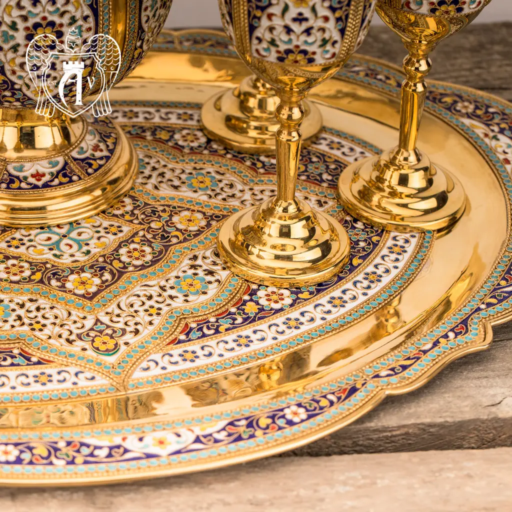 Большой поднос из серебра «Легенда» с золочением и эмалью - фото 5