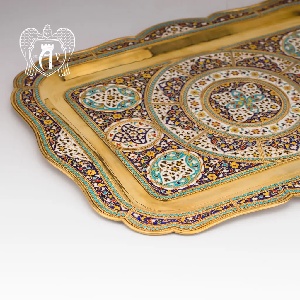 Большой поднос из серебра «Авалон» с золочением и эмалью - фото 2