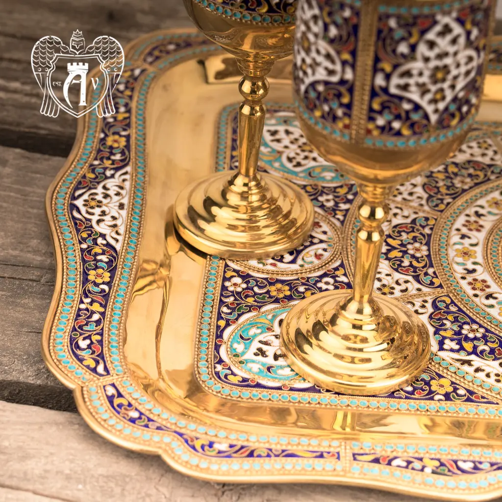 Большой поднос из серебра «Авалон» с золочением и эмалью - фото 5