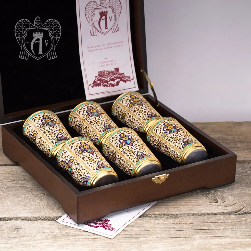 Набор серебряных стаканов «Иллюзион» с золочением и эмалью 2 шт - фото 2