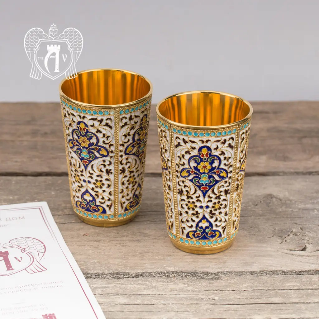 Набор серебряных стаканов «Иллюзион» с золочением и эмалью 2 шт - фото 3