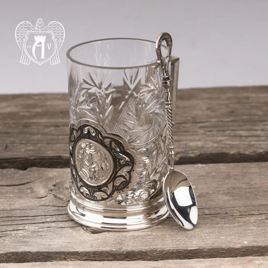 Подстаканник из серебра  «Клод» с ложкой - фото 4