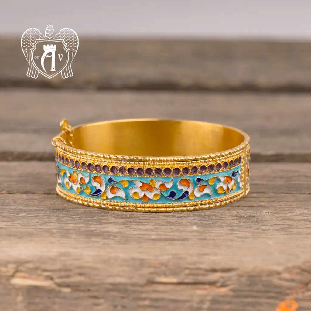 Браслет из серебра «Вязь» с позолотой и эмалью - фото 2