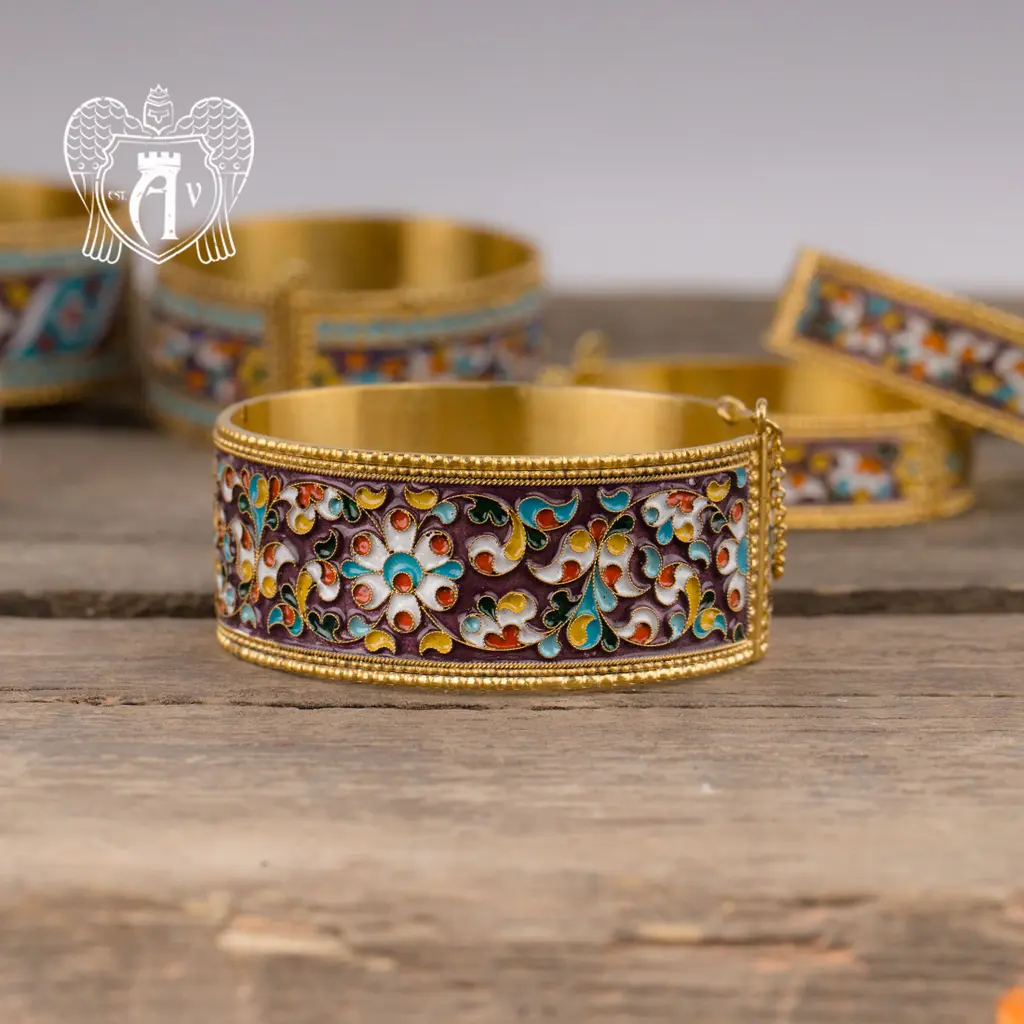 Браслет из серебра «Полевой цветок» с позолотой и эмалью - фото 3