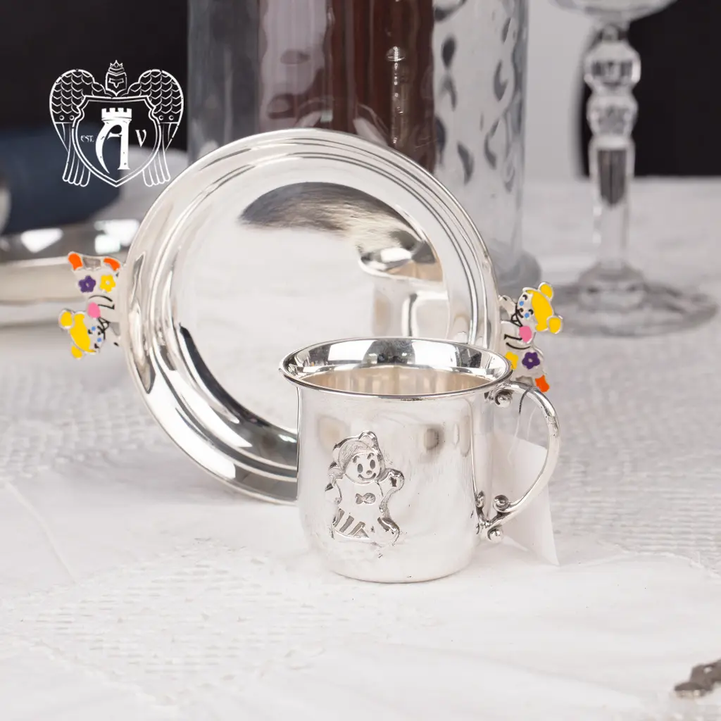 Серебряное детское блюдце «Мишка» с горячей эмалью - фото 2