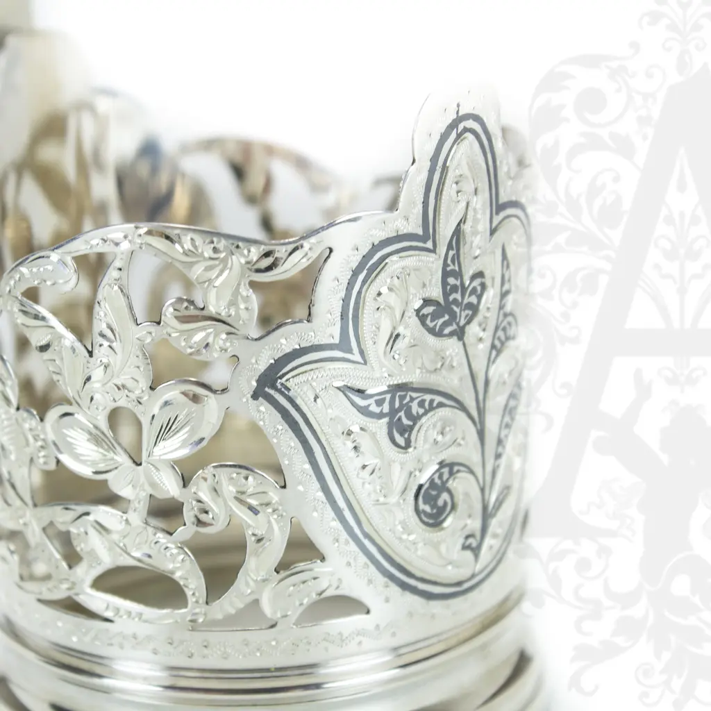 Серебряный подстаканник «Листик» 200  мл - фото 4