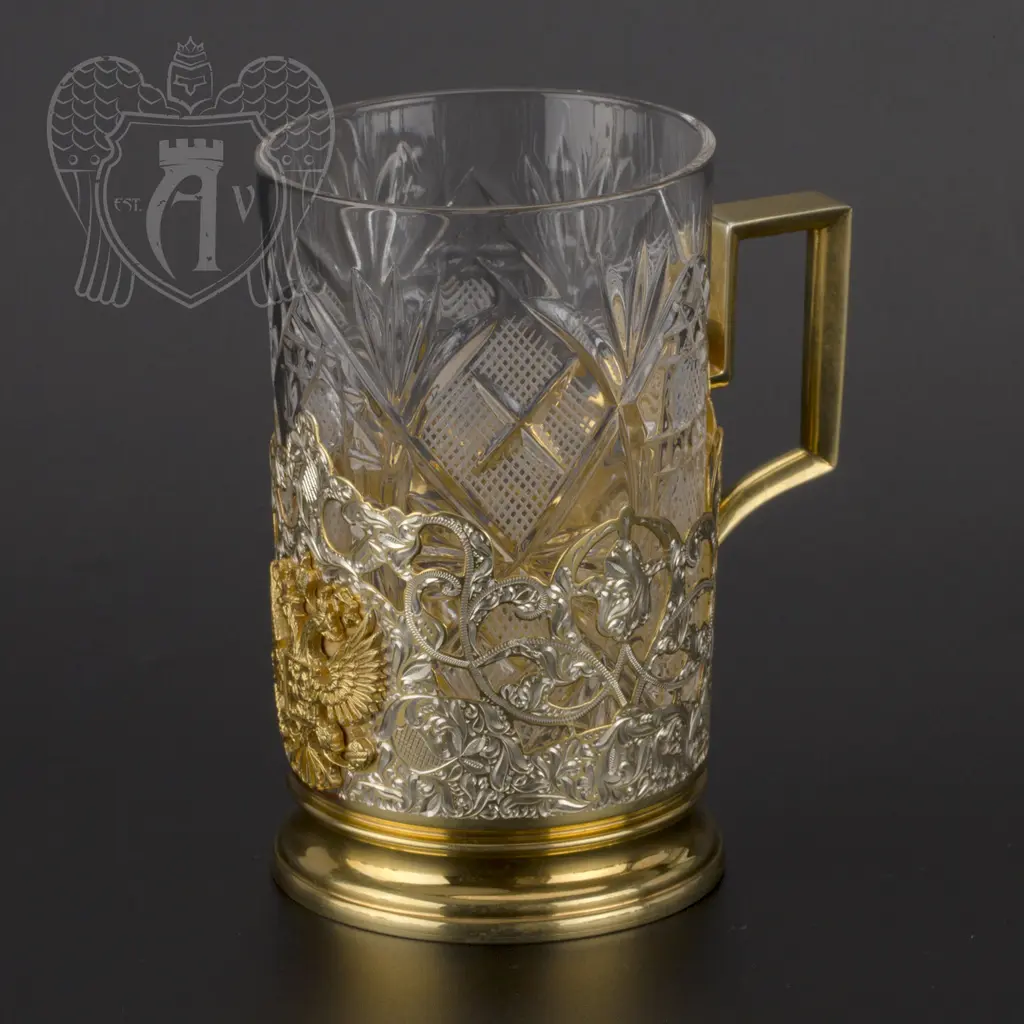 Серебряный подстаканник «Герб России» с позолотой - фото 4