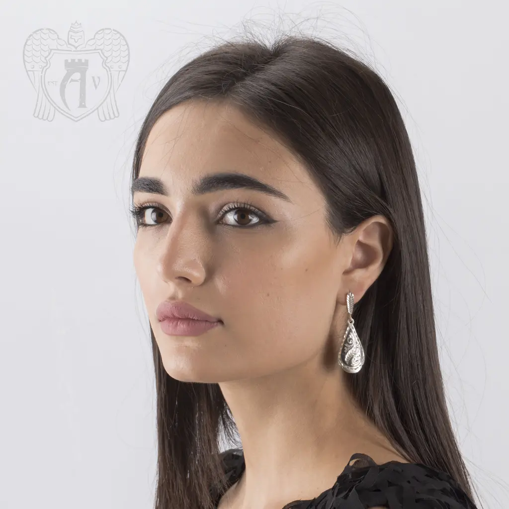 Серьги кубачинские с чернью «Капелька» - фото 2