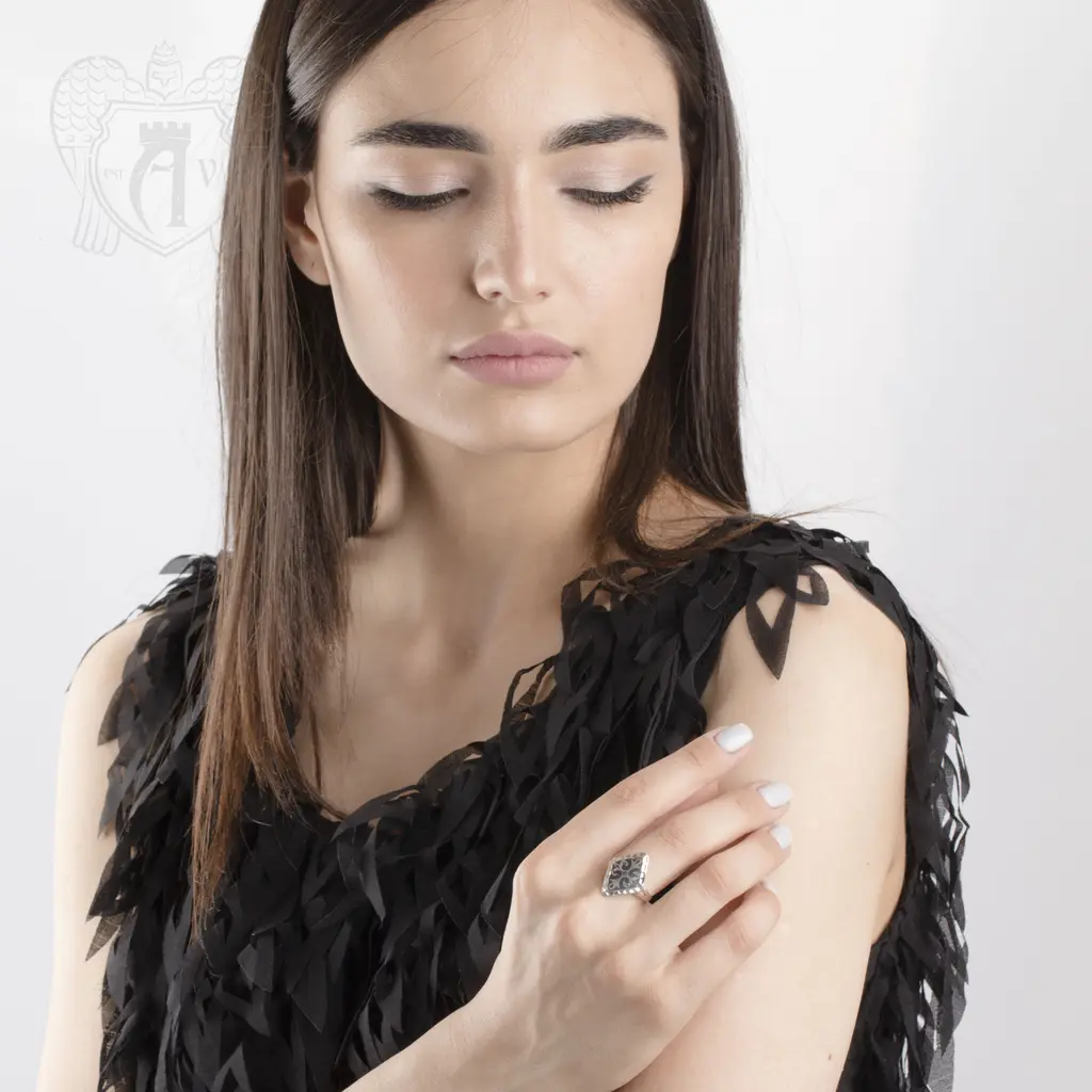 Кольцо кубачинское с чернью «Ромб» - фото 2